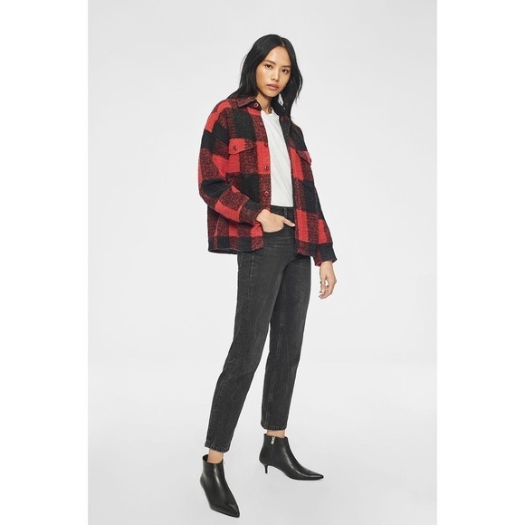 NWT Anine Bing Bobbi Wool Shacket Flannel Jacket Buffalo Check Red XS - Picture 2 of 13